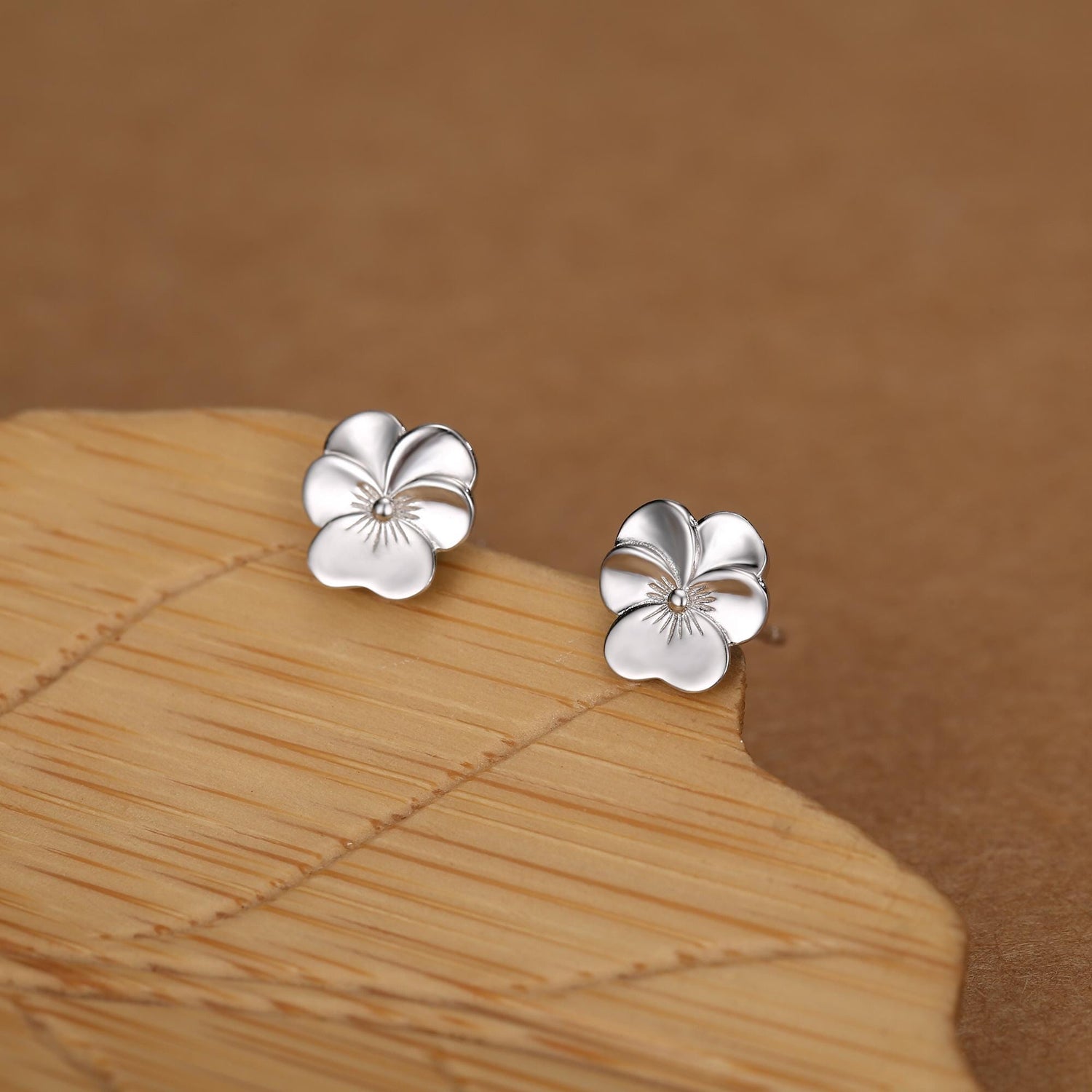 Sterling Silver Pansy Flower Stud Earrings