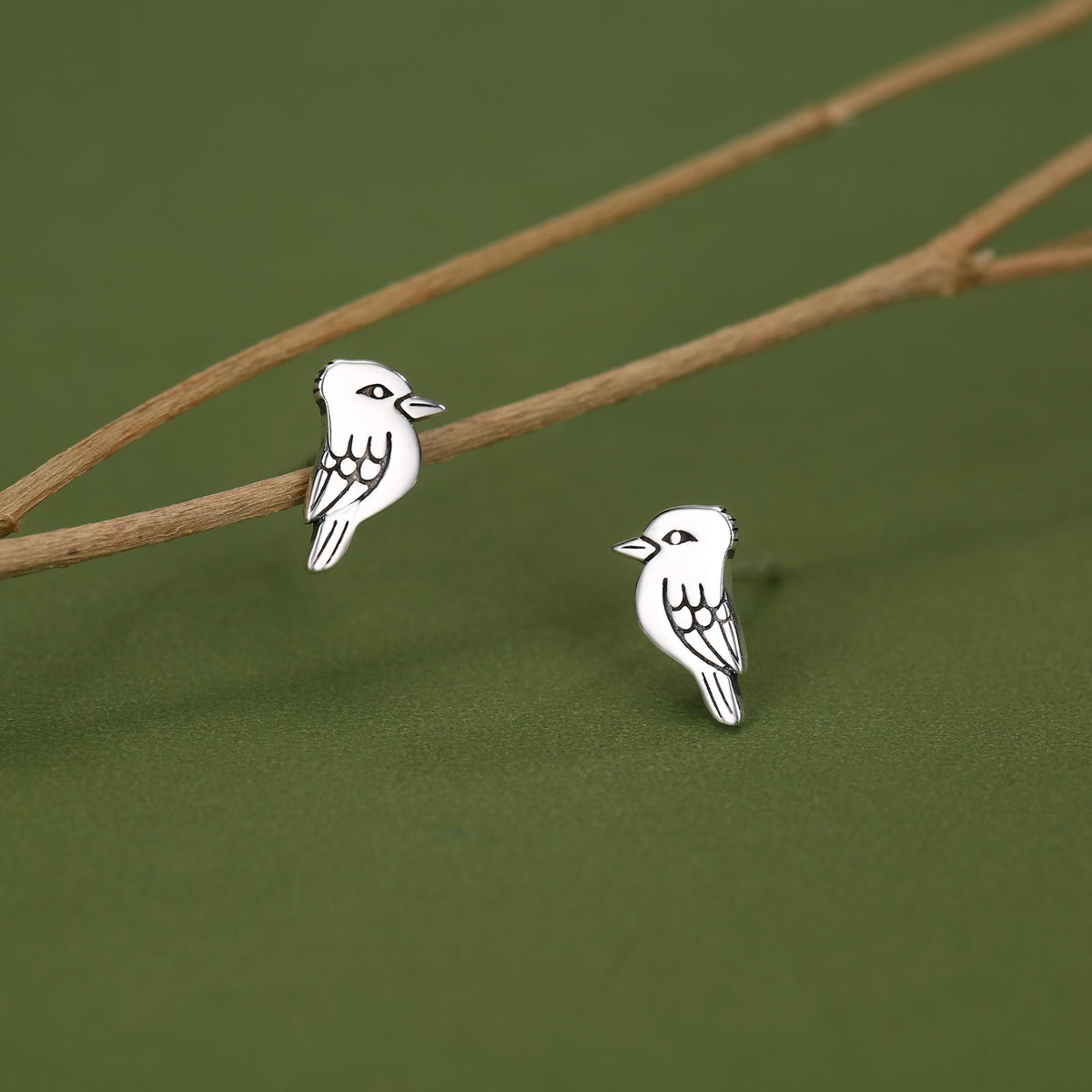Sterling Silver Kookaburra Bird Stud Earrings
