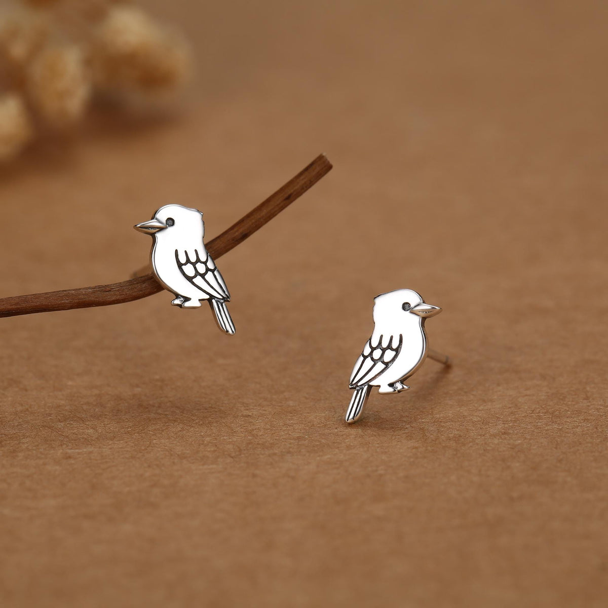 Sterling Silver Kookaburra Bird Stud Earrings
