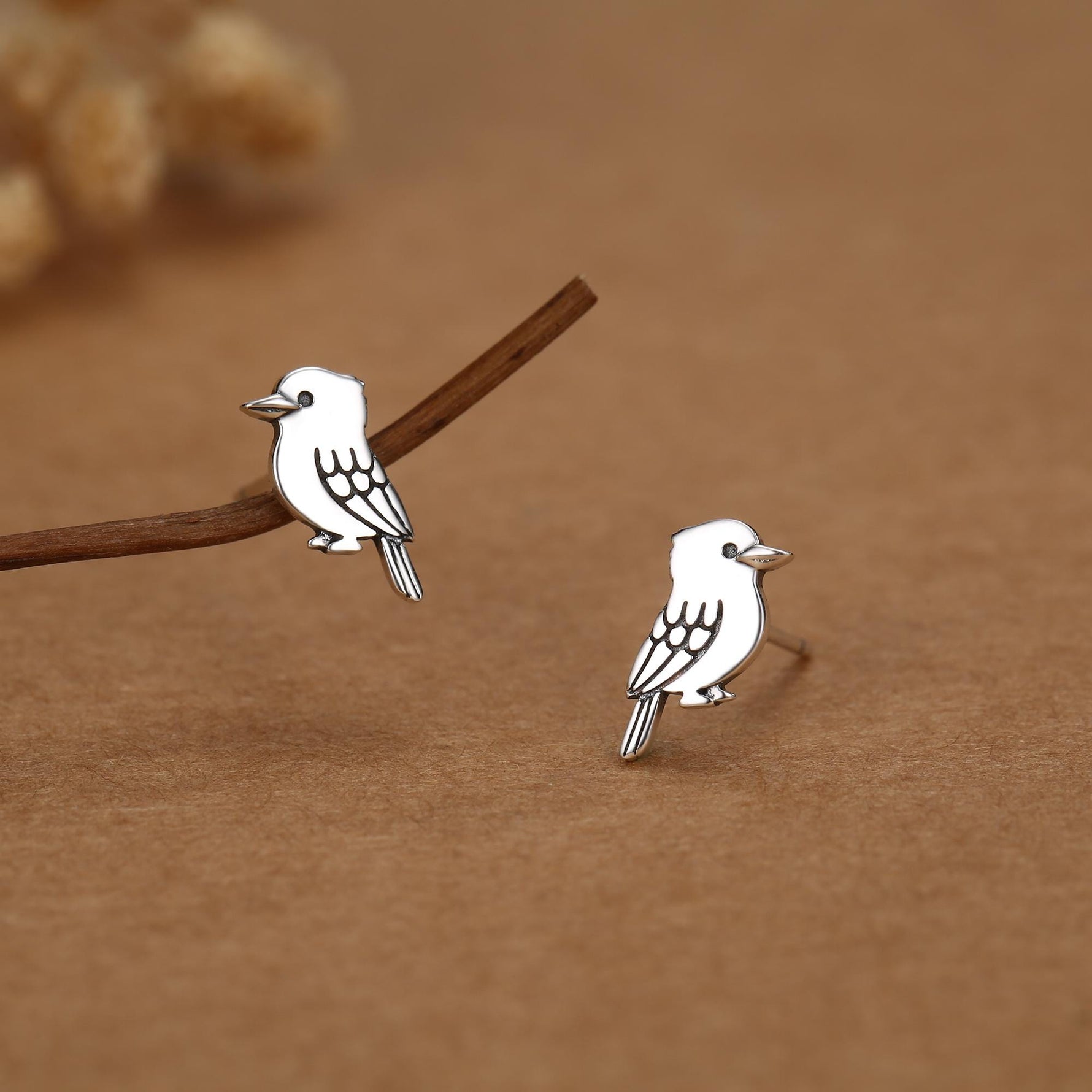 Sterling Silver Kookaburra Bird Stud Earrings