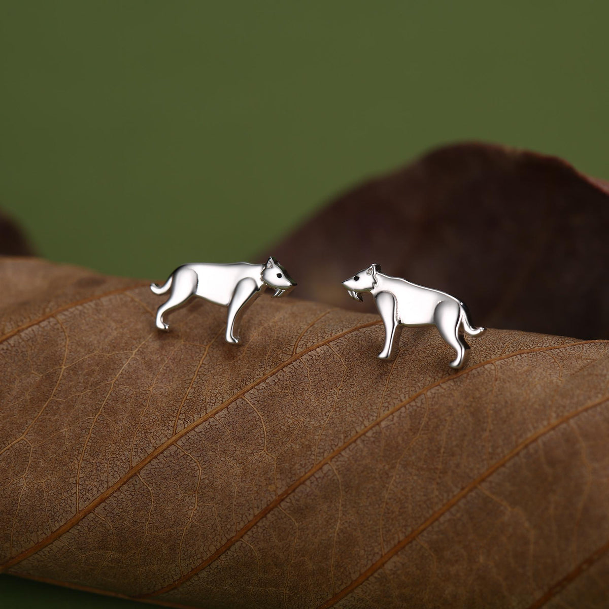Sterling Silver Sabertooth Tiger Stud Earrings