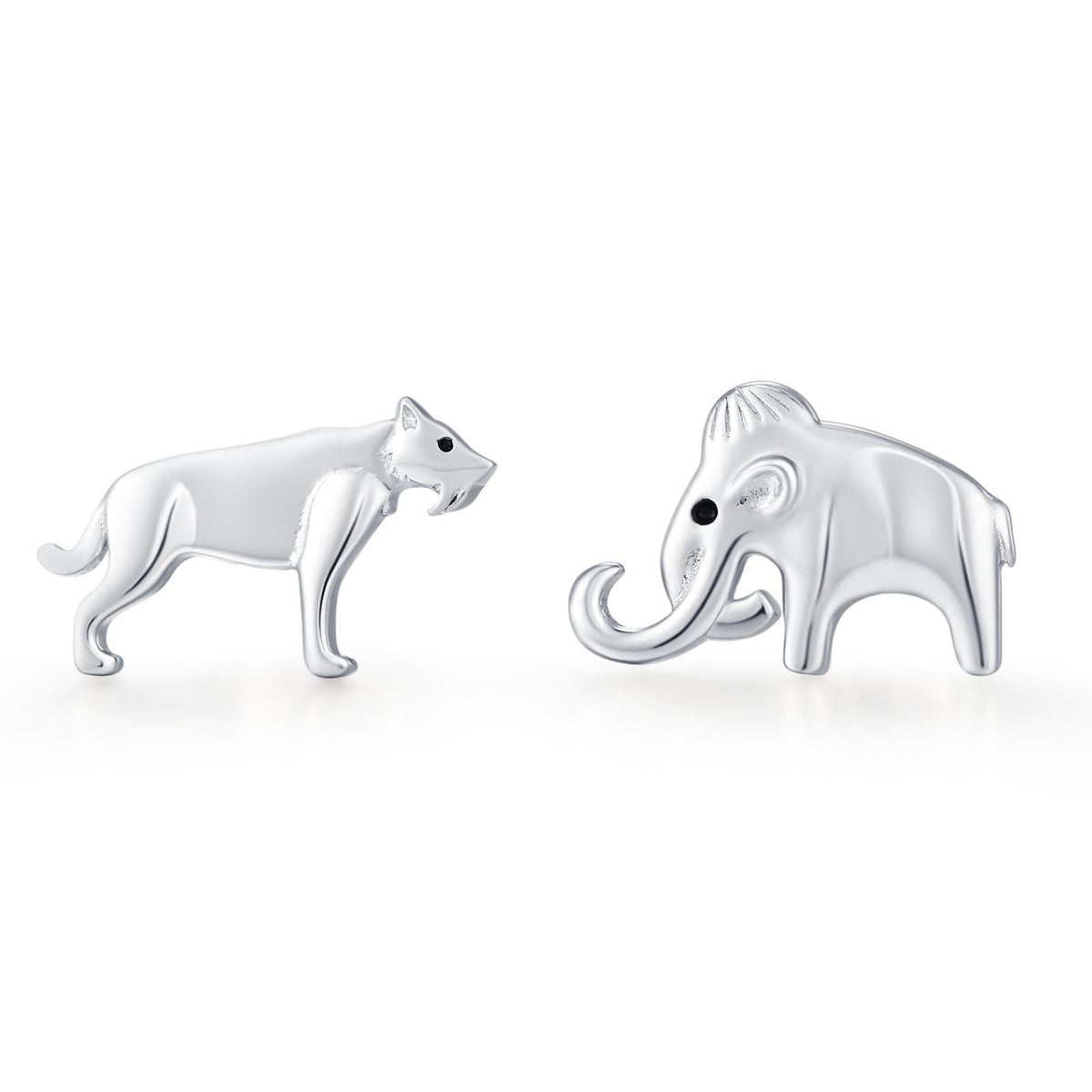 Sterling Silver Mismatched Mammoth and Sabertooth Tiger Stud Earrings