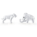 Sterling Silver Mismatched Mammoth and Sabertooth Tiger Stud Earrings
