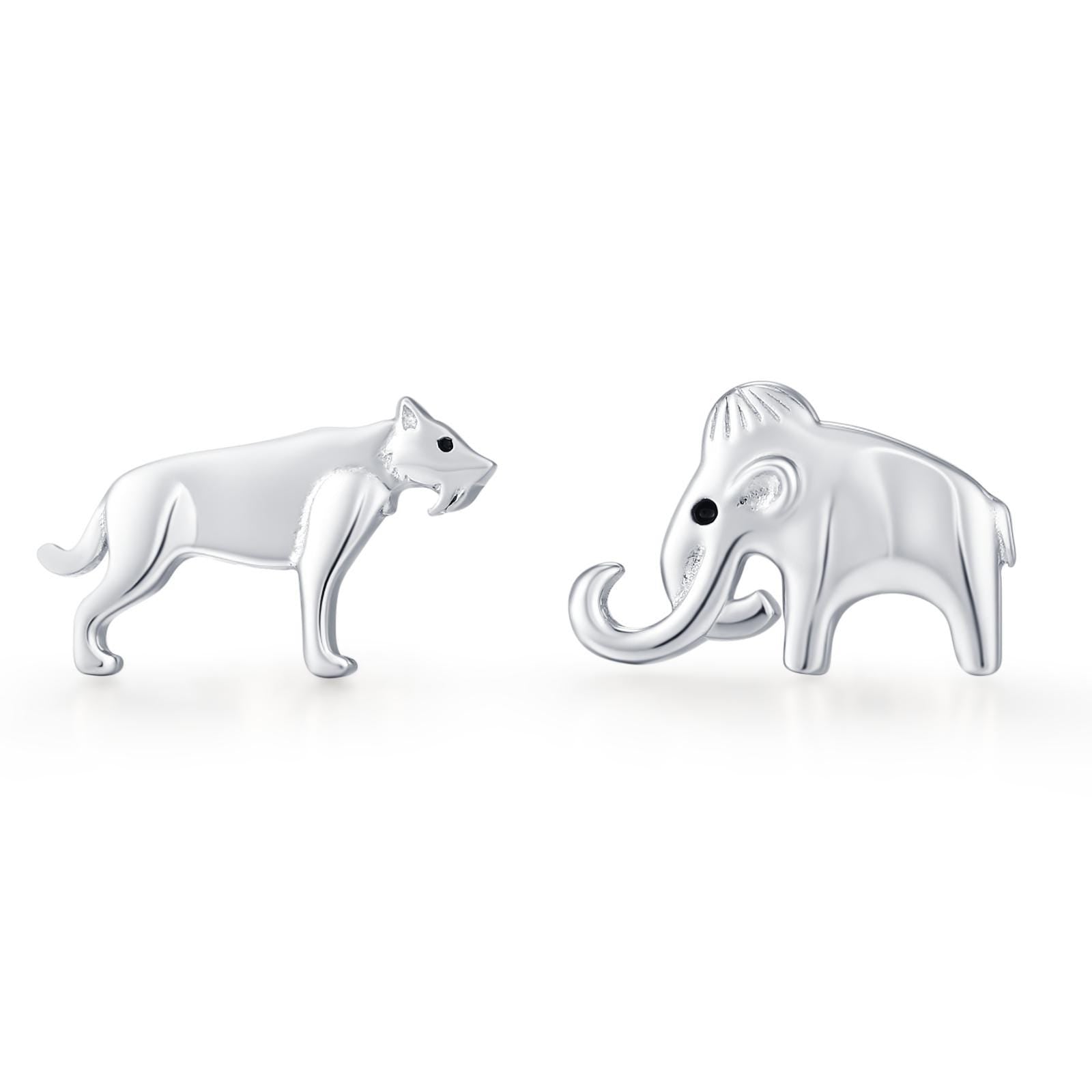 Sterling Silver Mismatched Mammoth and Sabertooth Tiger Stud Earrings