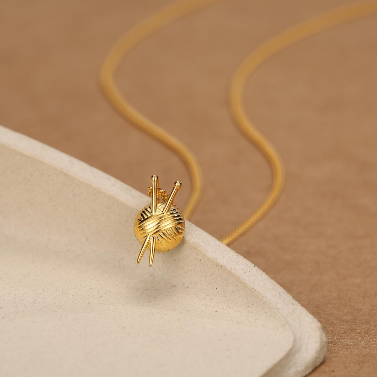 Sterling Silver Yarn Ball and Knitting Needles Necklace