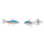 Sterling Silver Neon Tetra Fish Enamel Stud Earrings