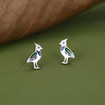 Sterling Silver Lapwing Enamel Bird Stud Earrings
