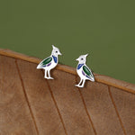 Sterling Silver Lapwing Enamel Bird Stud Earrings