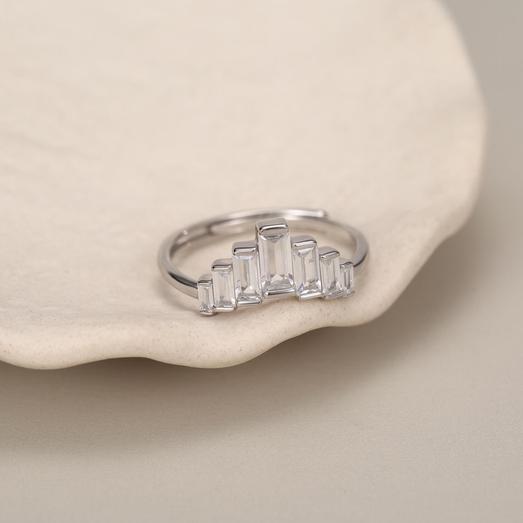 Sterling Silver Baguette CZ Crown Ring