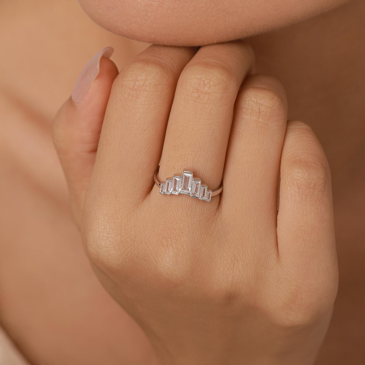 Sterling Silver Baguette CZ Crown Ring