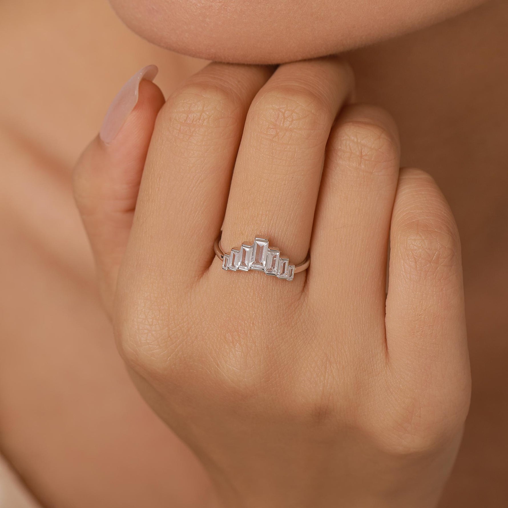 Sterling Silver Baguette CZ Crown Ring