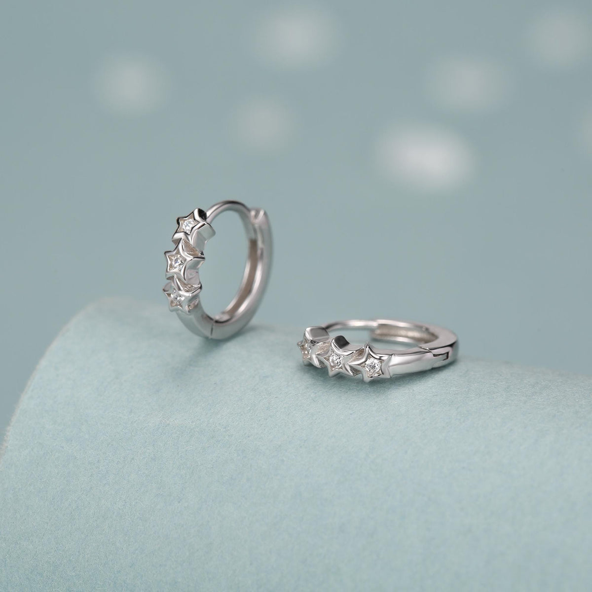 Sterling Silver Star CZ Huggie Hoop Earrings