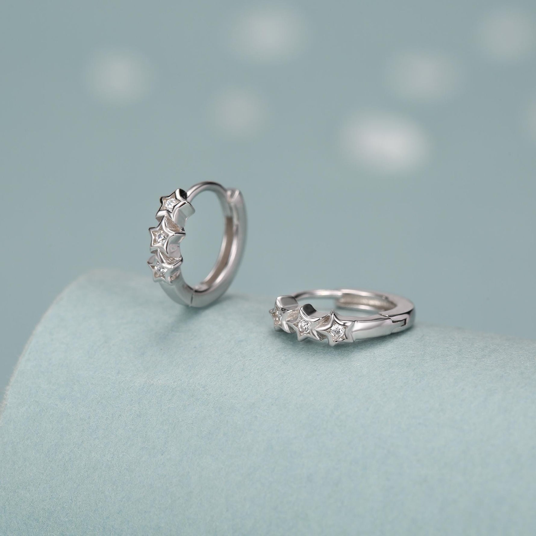 Sterling Silver Star CZ Huggie Hoop Earrings