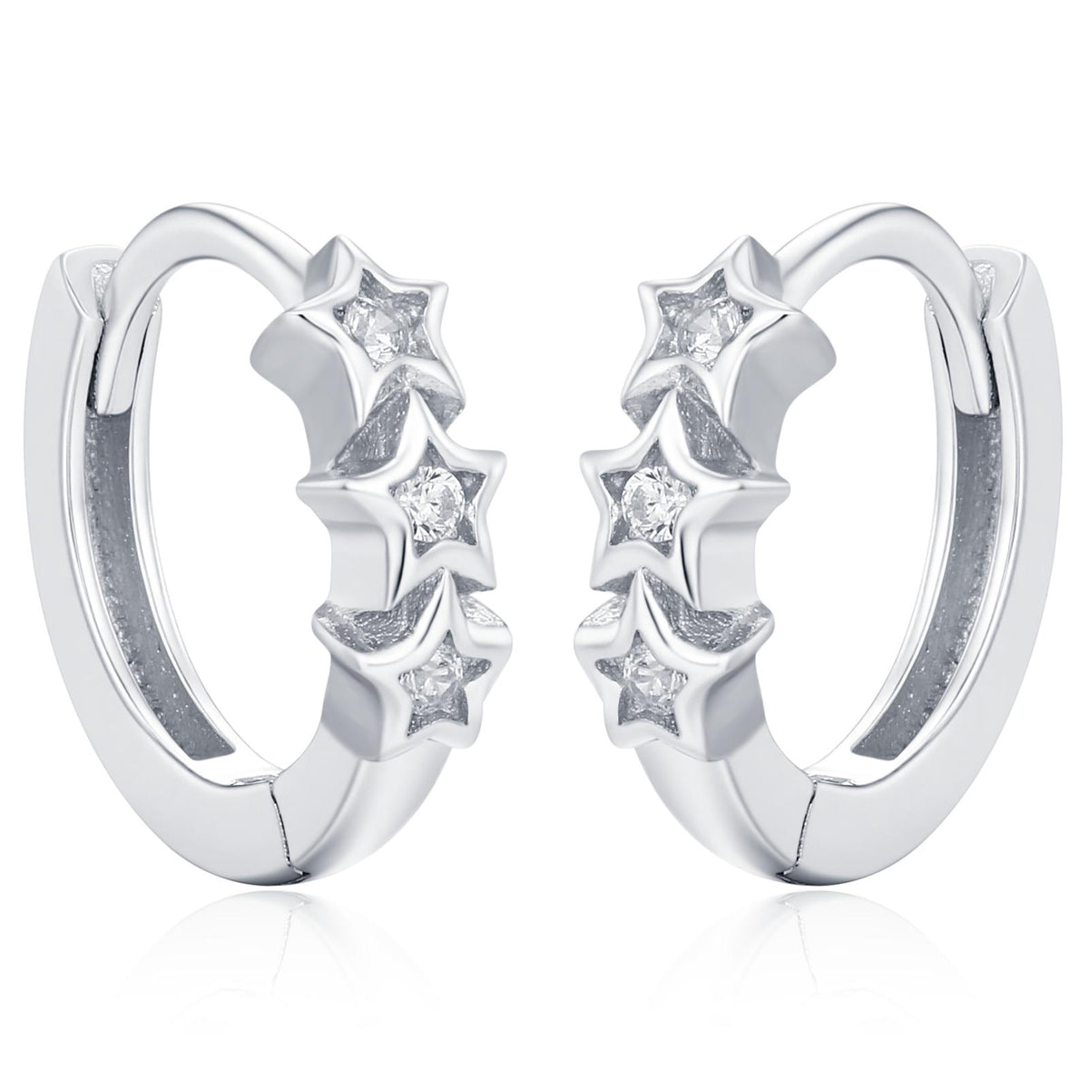 Sterling Silver Star CZ Huggie Hoop Earrings