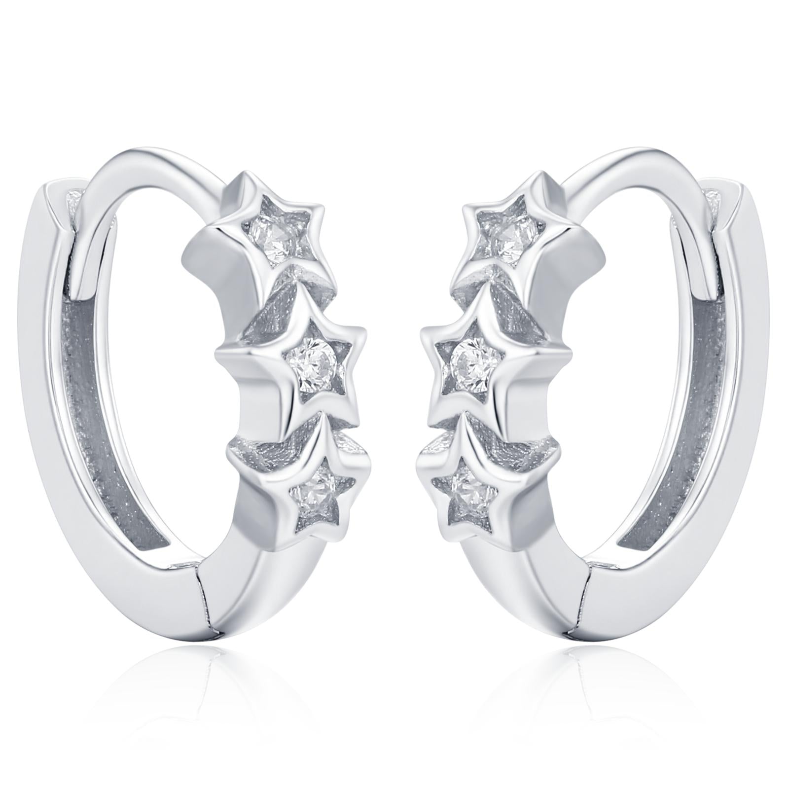 Sterling Silver Star CZ Huggie Hoop Earrings