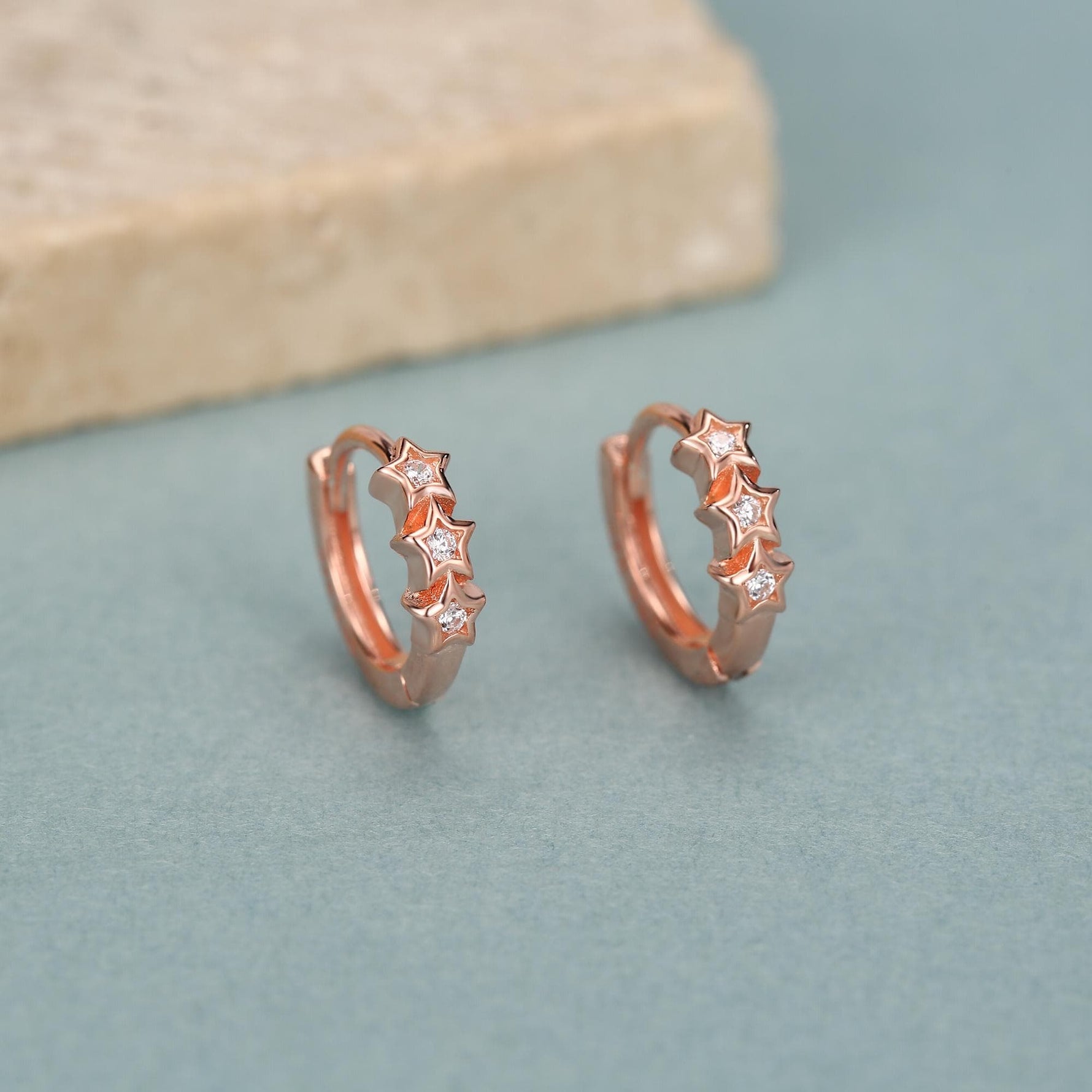 Sterling Silver Star CZ Huggie Hoop Earrings