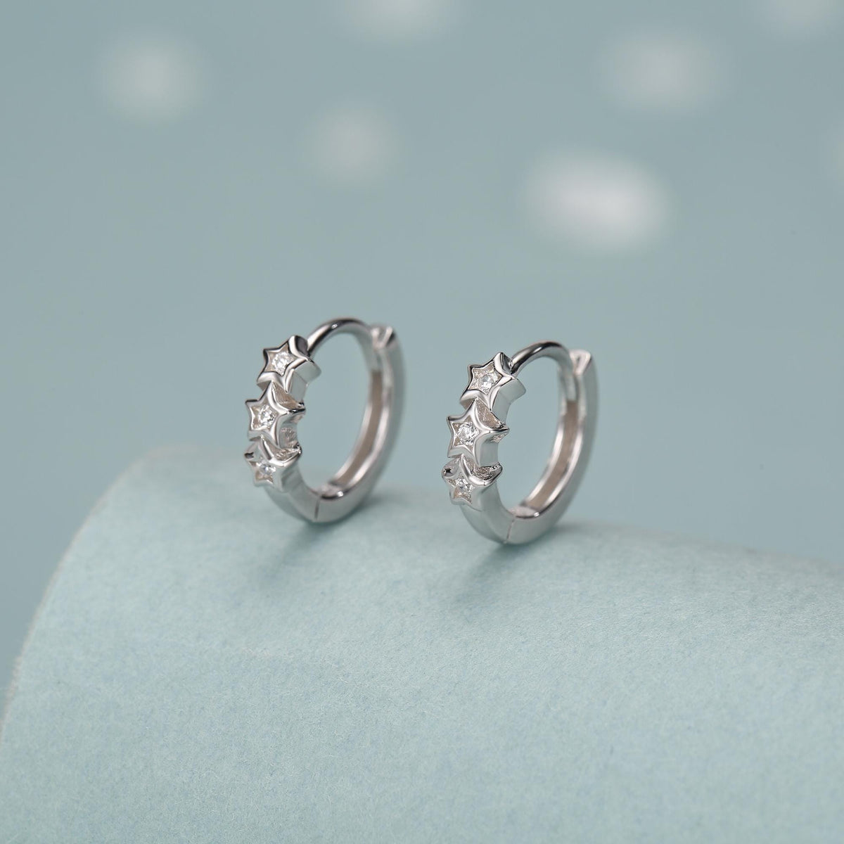 Sterling Silver Star CZ Huggie Hoop Earrings