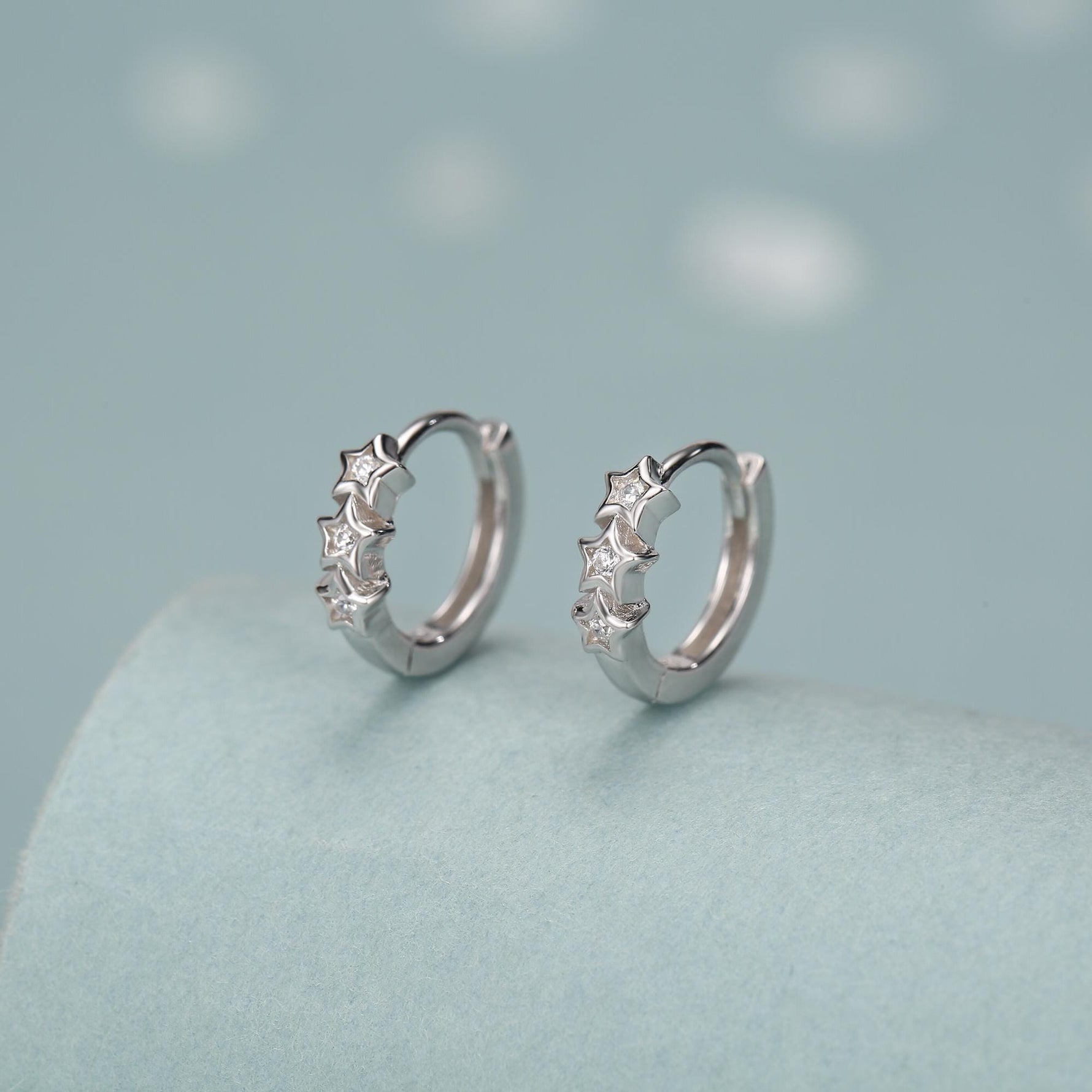 Sterling Silver Star CZ Huggie Hoop Earrings