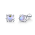 Sterling Silver Moonstone Cat 16G Flat Back Labret Earrings