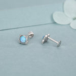 Sterling Silver Opal Cat 16G Flat Back Labret Earrings