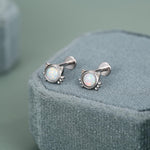 Sterling Silver White Opal Cat 16G Flat Back Labret Earrings