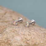 Sterling Silver Opal Moon 16G Flat Back Labret Earrings