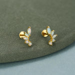 Sterling Silver Opal Cluster 16G Flat Back Labret Earrings