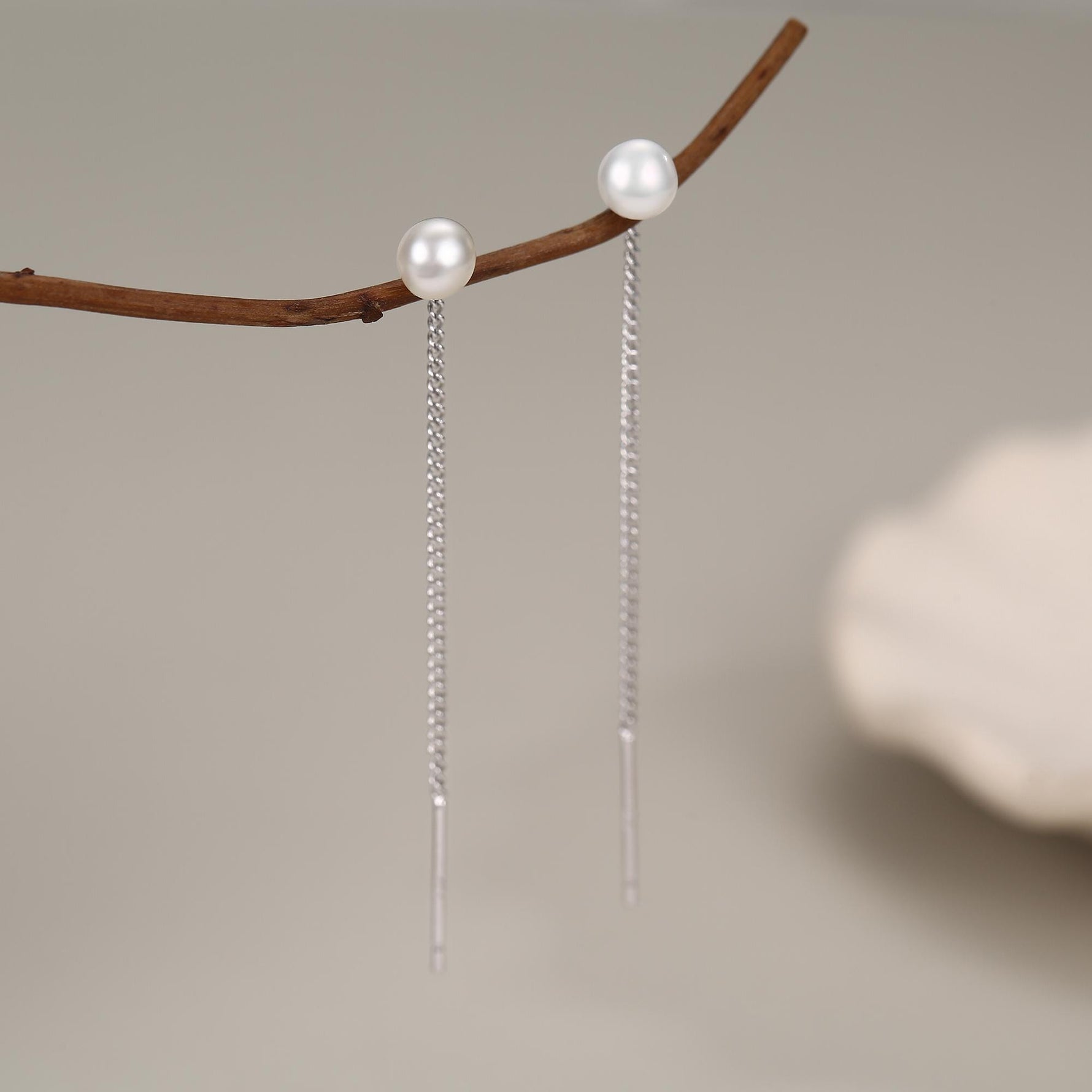 Sterling Silver Pearl Threader Drop Earrings