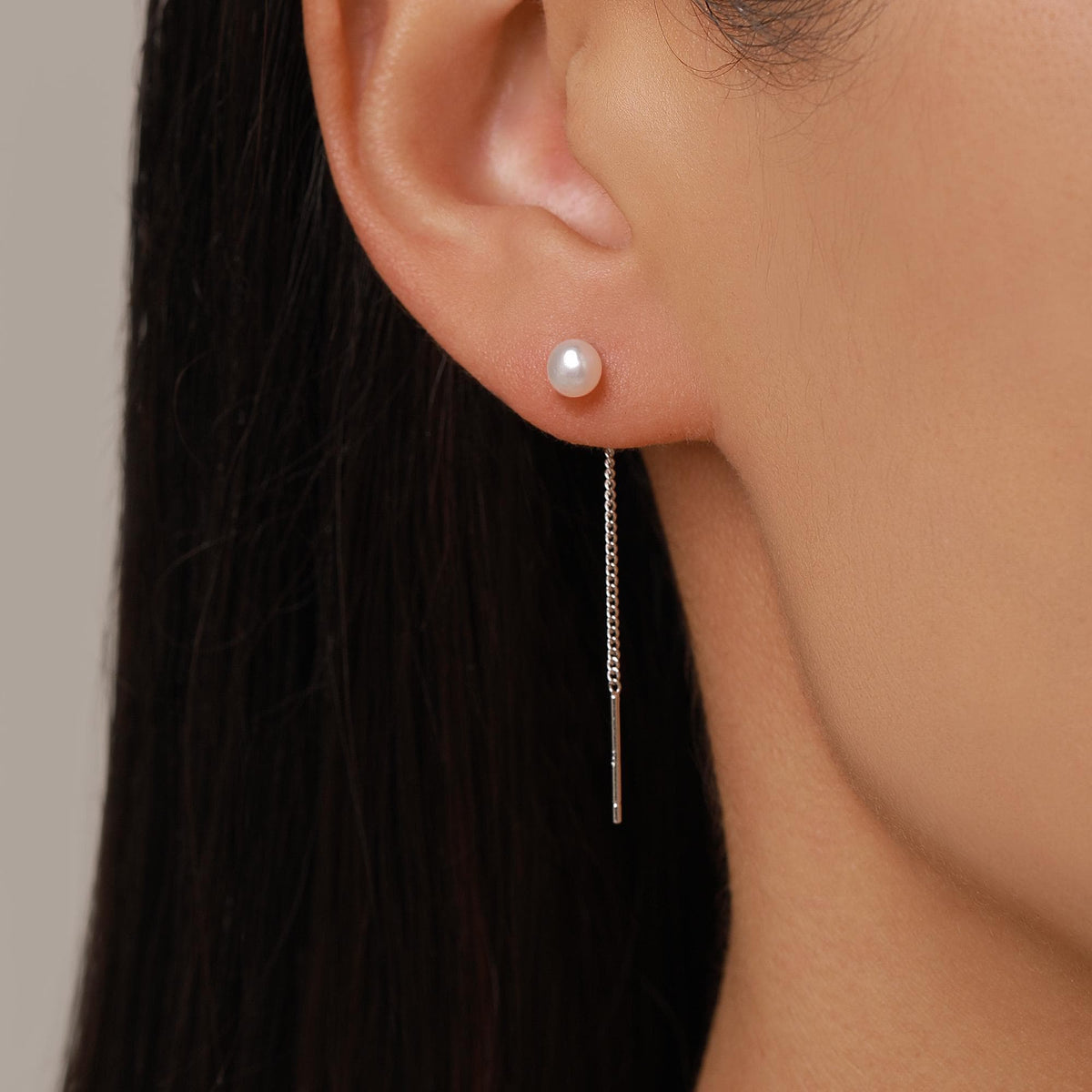 Sterling Silver Pearl Threader Drop Earrings