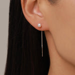 Sterling Silver Pearl Threader Drop Earrings