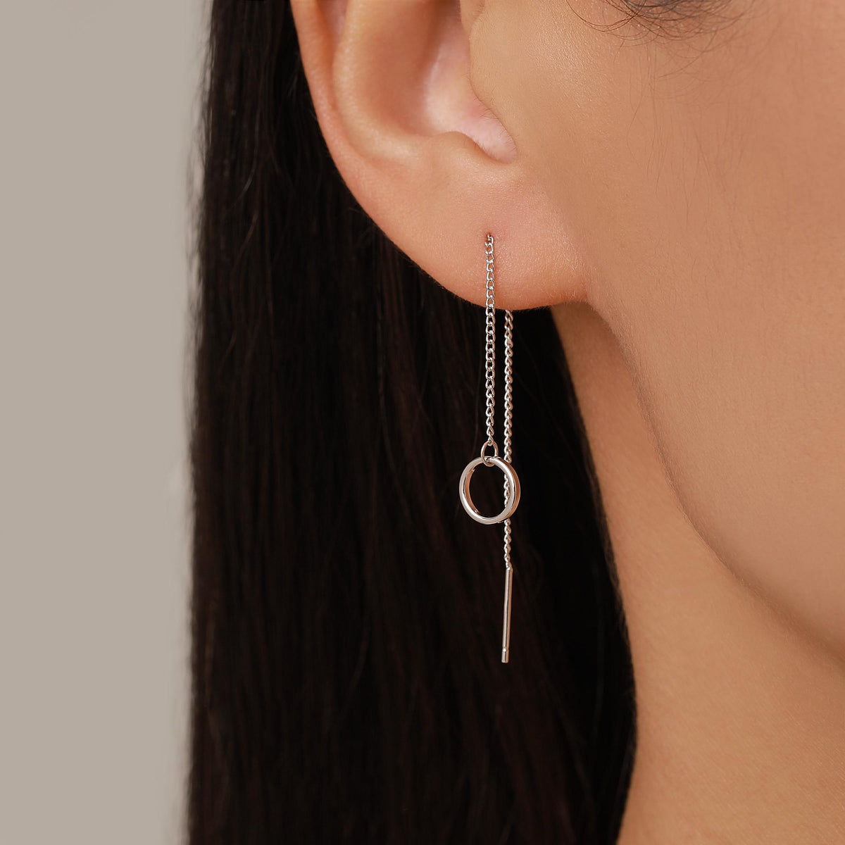 Sterling Silver Circle Threader Earrings