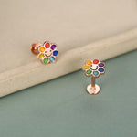 Rainbow Smiley Flower 16G Flat Back Stud Earrings
