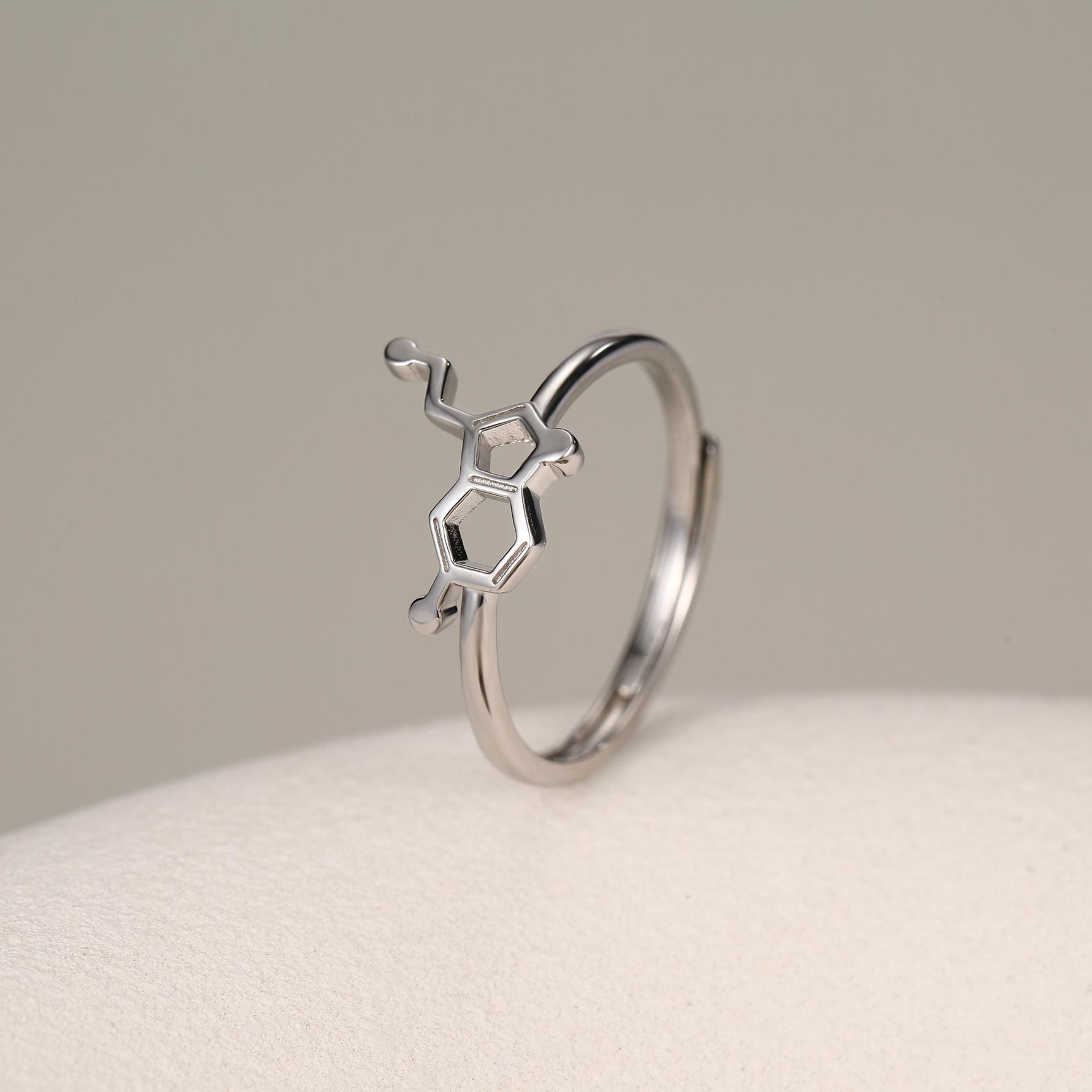 Sterling Silver Serotonin Molecule Adjustable Ring