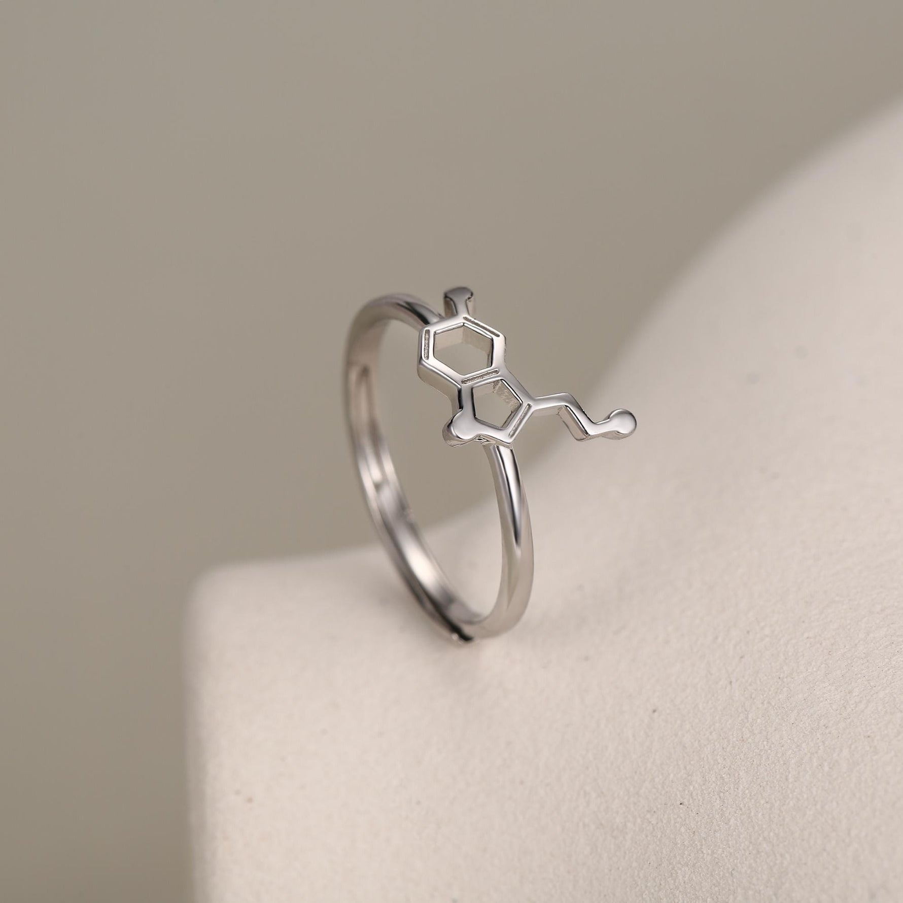 Sterling Silver Serotonin Molecule Adjustable Ring