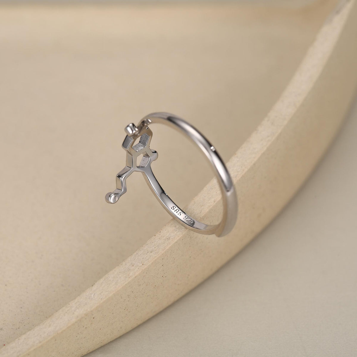 Sterling Silver Serotonin Molecule Adjustable Ring