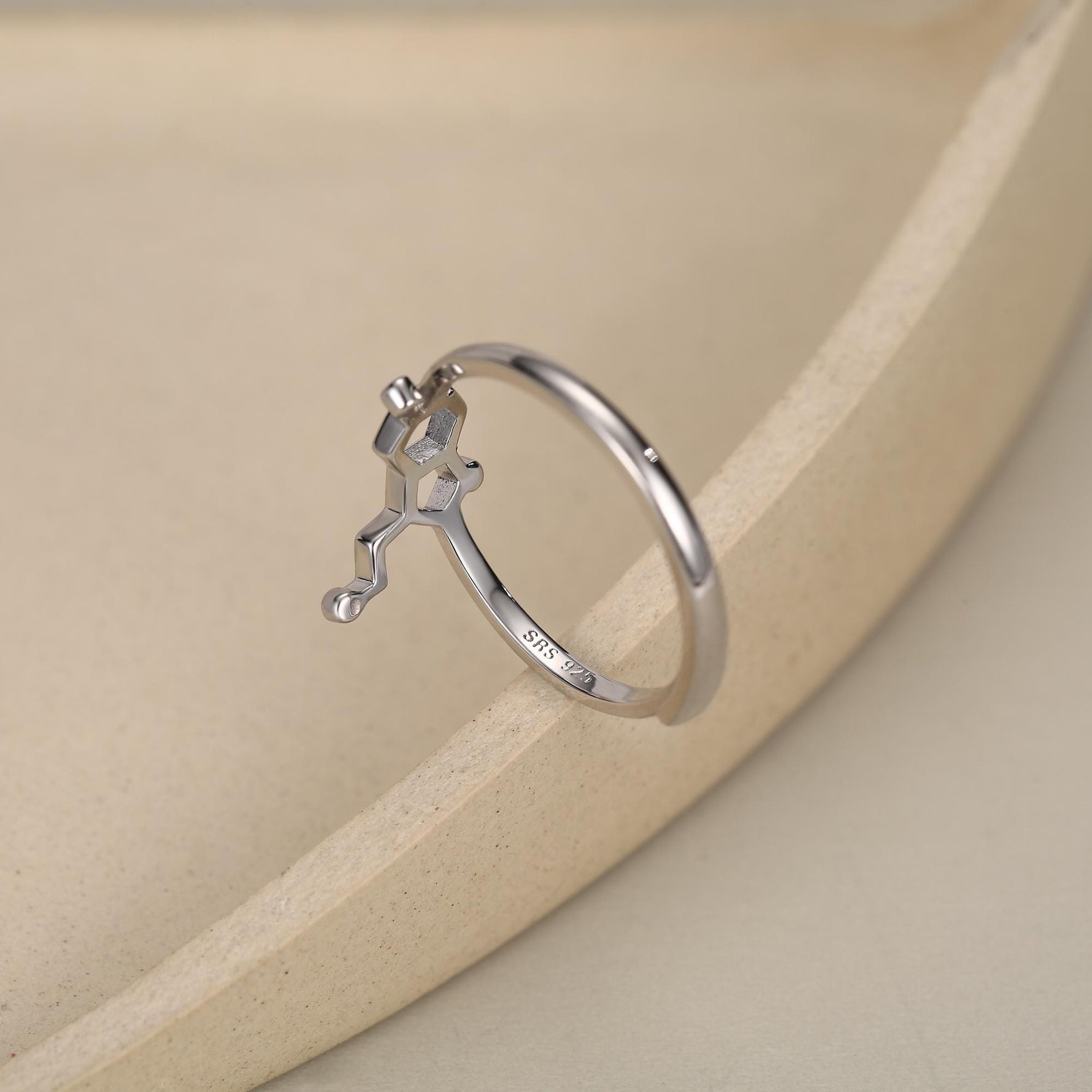 Sterling Silver Serotonin Molecule Adjustable Ring
