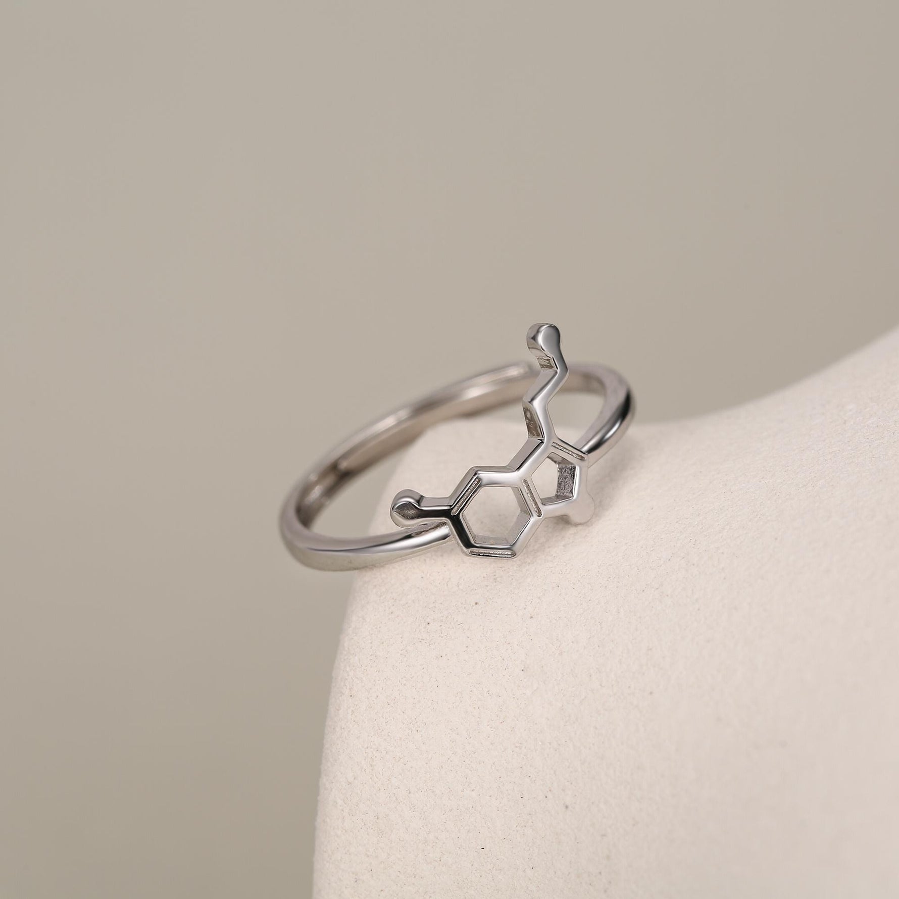 Sterling Silver Serotonin Molecule Adjustable Ring