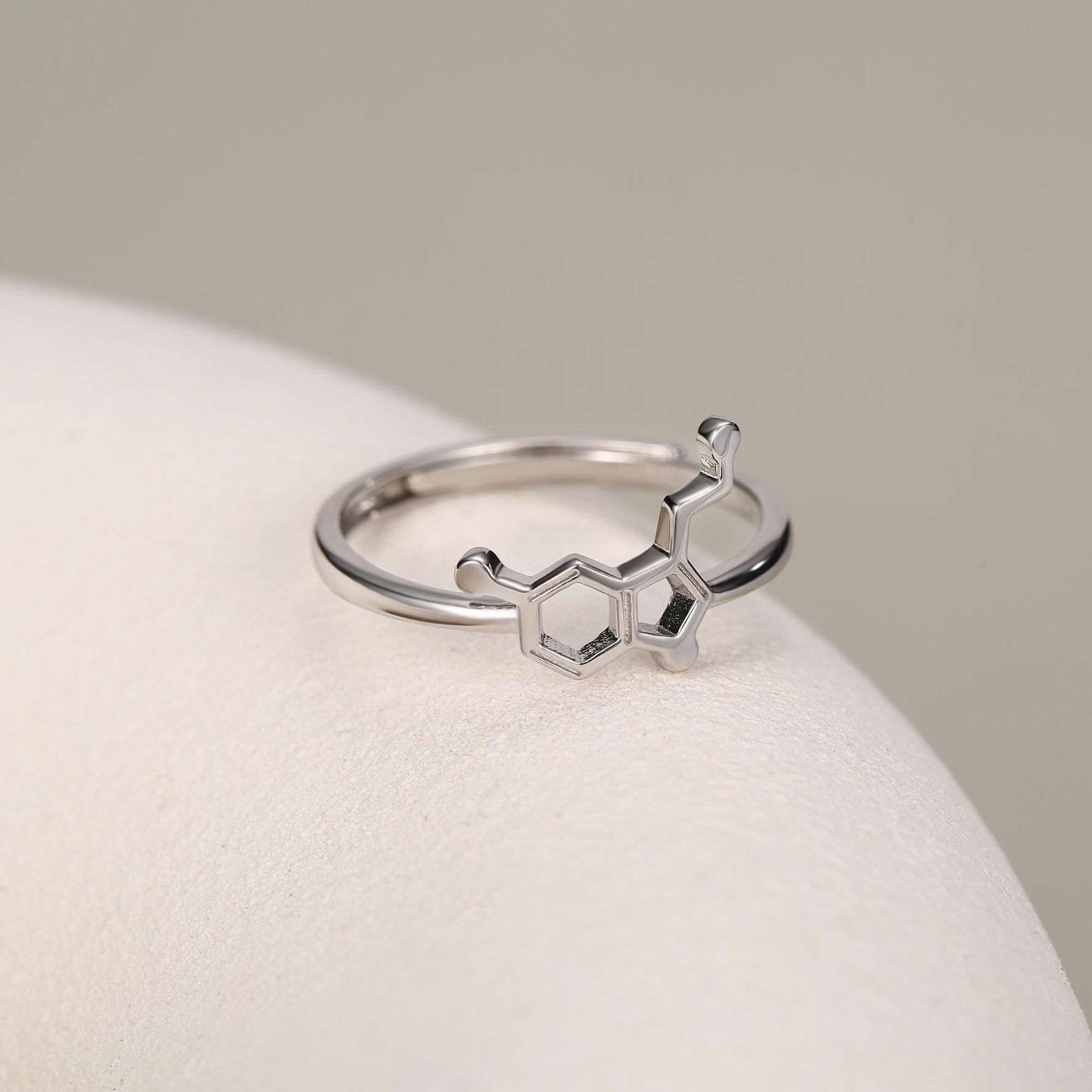 Sterling Silver Serotonin Molecule Adjustable Ring
