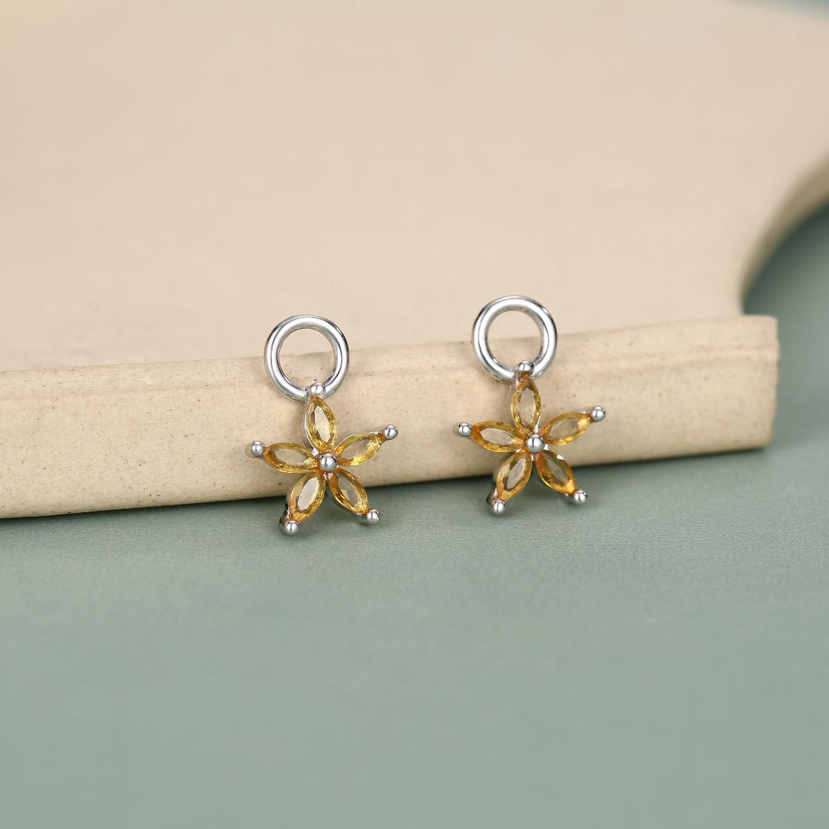 Sterling Silver Yellow CZ Flower Earring Charms
