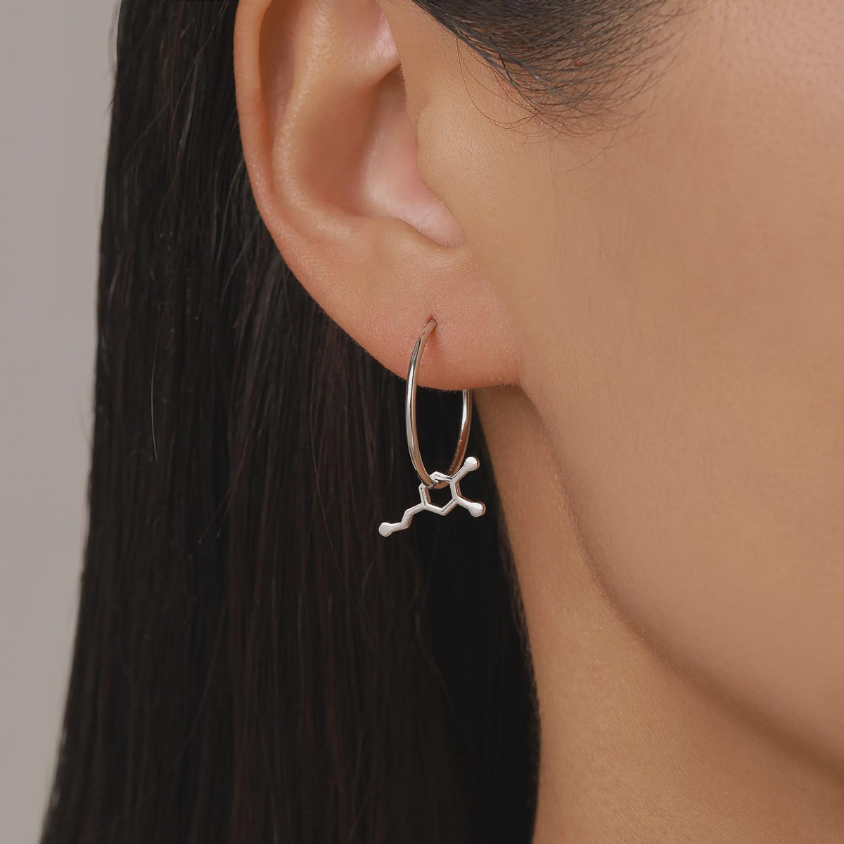 Serotonin and Dopamine Molecule Mismatched Charms in Sterling Silver for Hoop Earrings