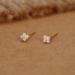 Very Tiny Hydrangea Flower Inspired Stud Earrings in Sterling Silver with Sparkly CZ Crystals, Simple and Minimalist