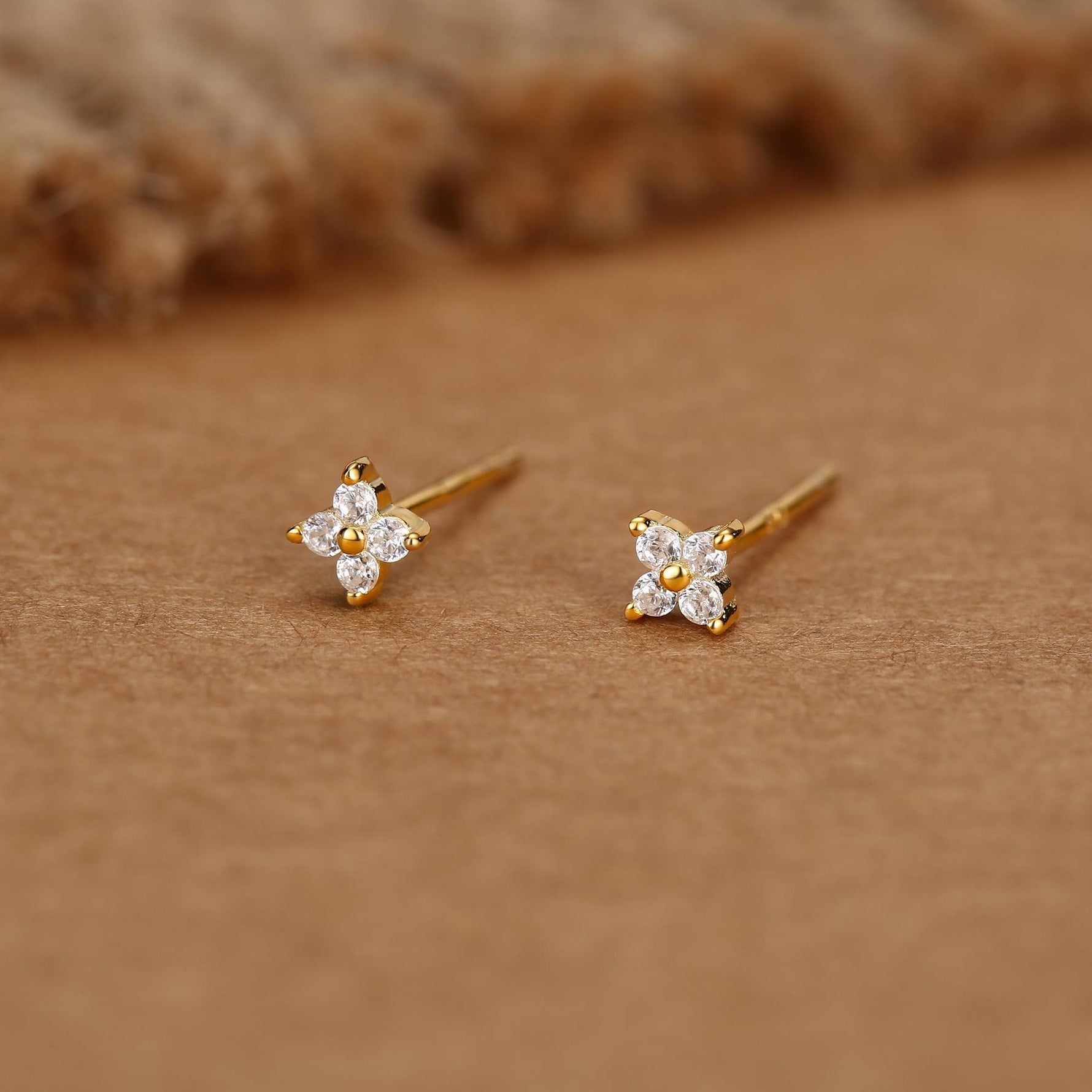 Very Tiny Hydrangea Flower Inspired Stud Earrings in Sterling Silver with Sparkly CZ Crystals, Simple and Minimalist