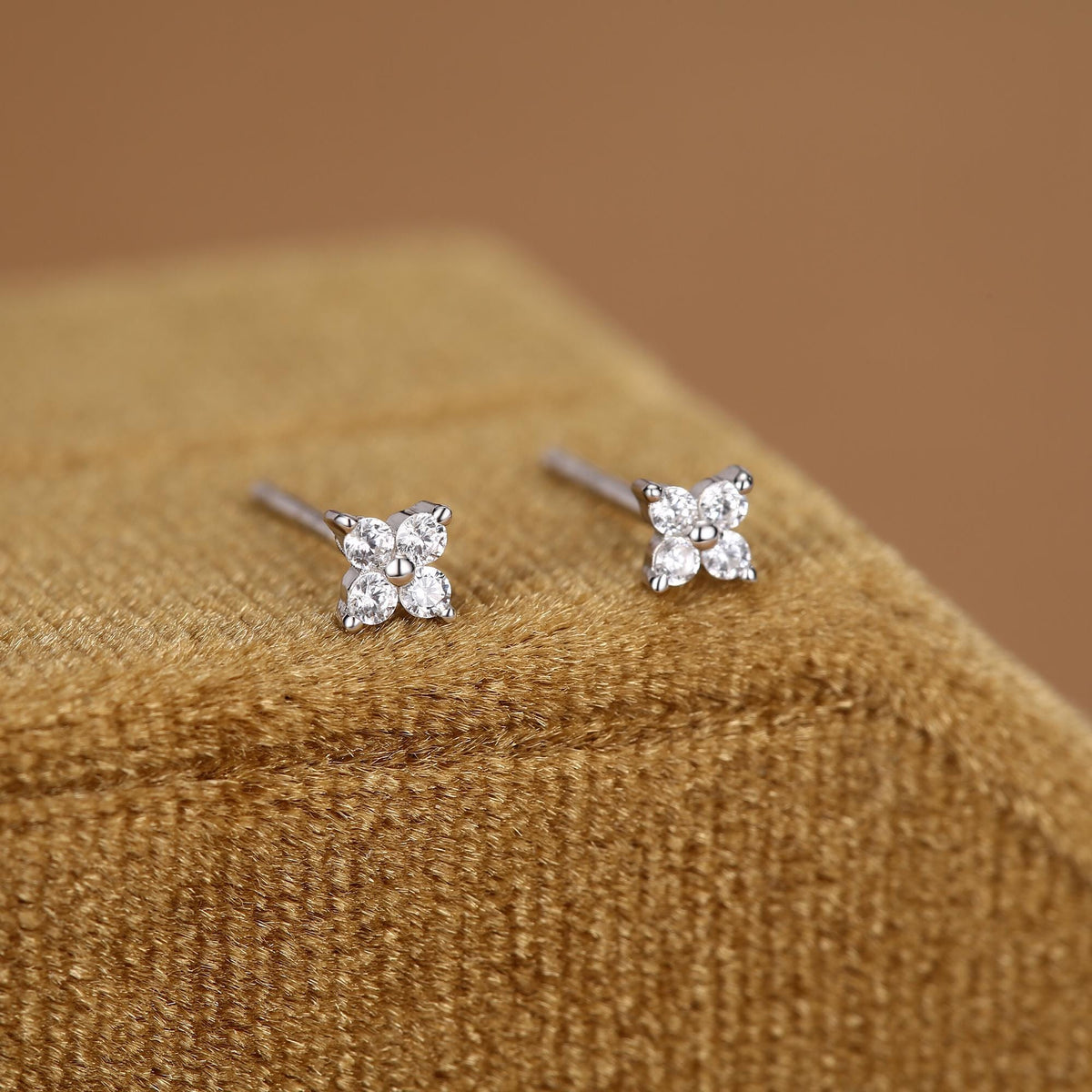 Very Tiny Hydrangea Flower Inspired Stud Earrings in Sterling Silver with Sparkly CZ Crystals, Simple and Minimalist