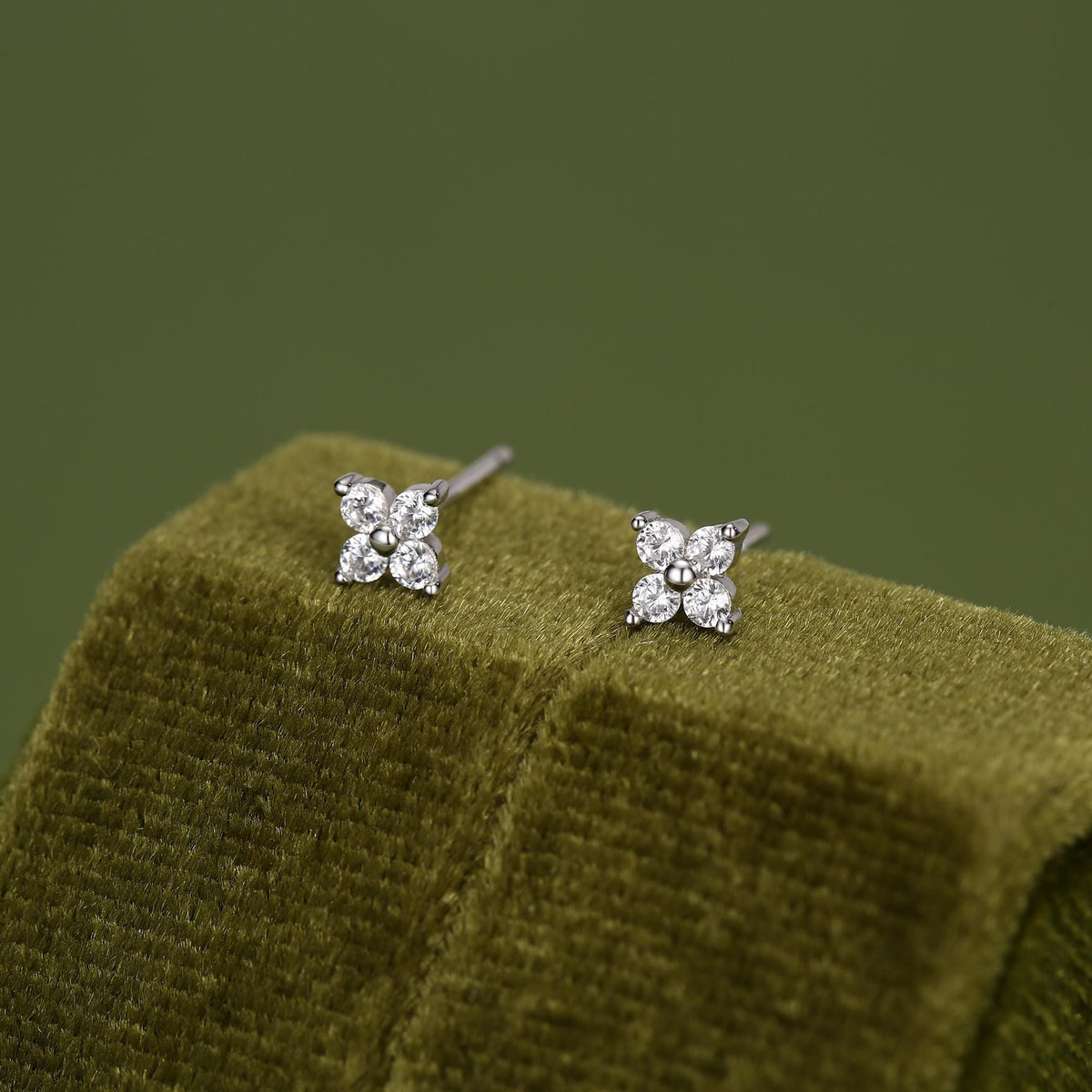 Very Tiny Hydrangea Flower Inspired Stud Earrings in Sterling Silver with Sparkly CZ Crystals, Simple and Minimalist