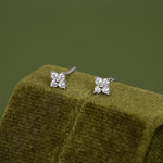 Very Tiny Hydrangea Flower Inspired Stud Earrings in Sterling Silver with Sparkly CZ Crystals, Simple and Minimalist