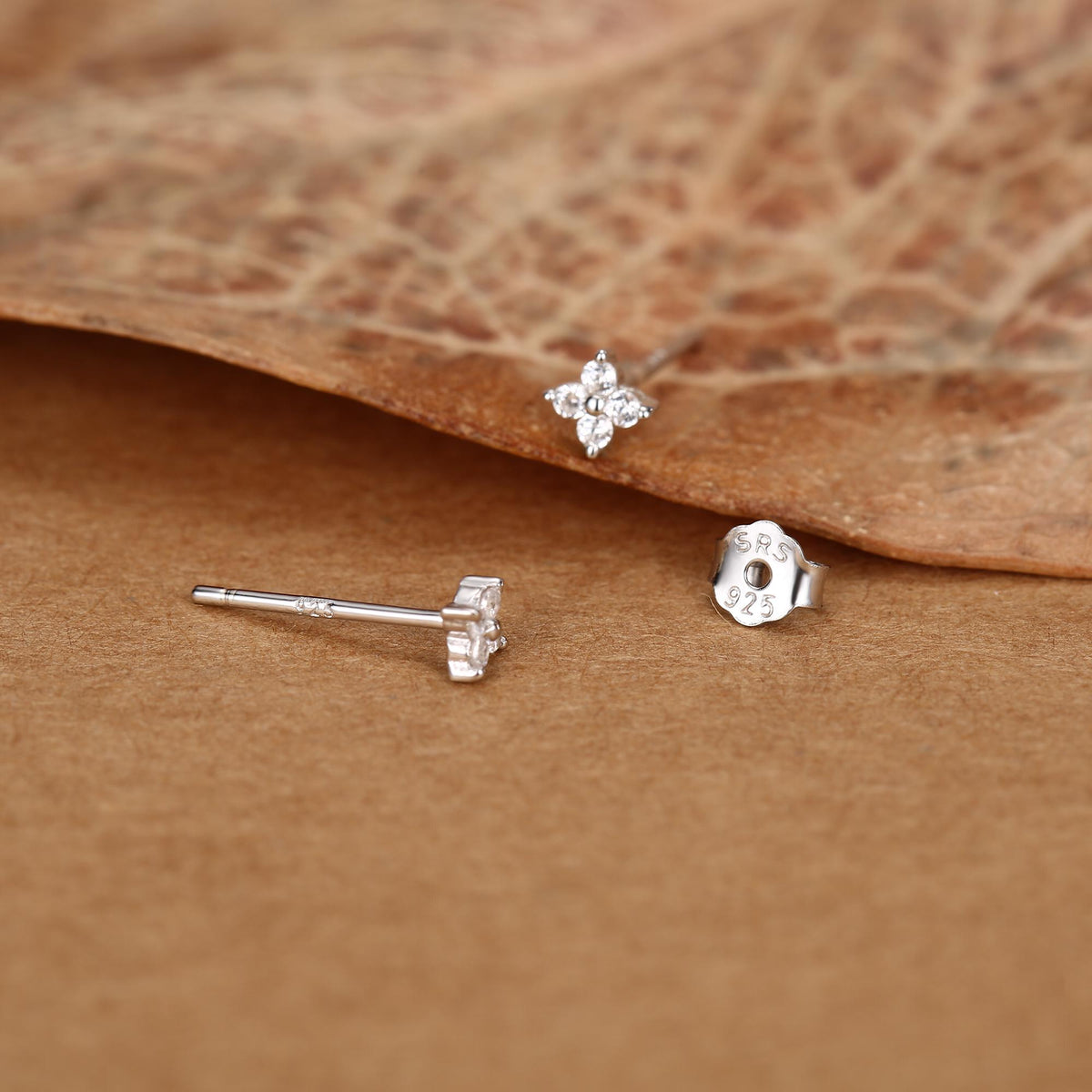 Very Tiny Hydrangea Flower Inspired Stud Earrings in Sterling Silver with Sparkly CZ Crystals, Simple and Minimalist