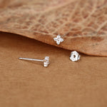 Very Tiny Hydrangea Flower Inspired Stud Earrings in Sterling Silver with Sparkly CZ Crystals, Simple and Minimalist