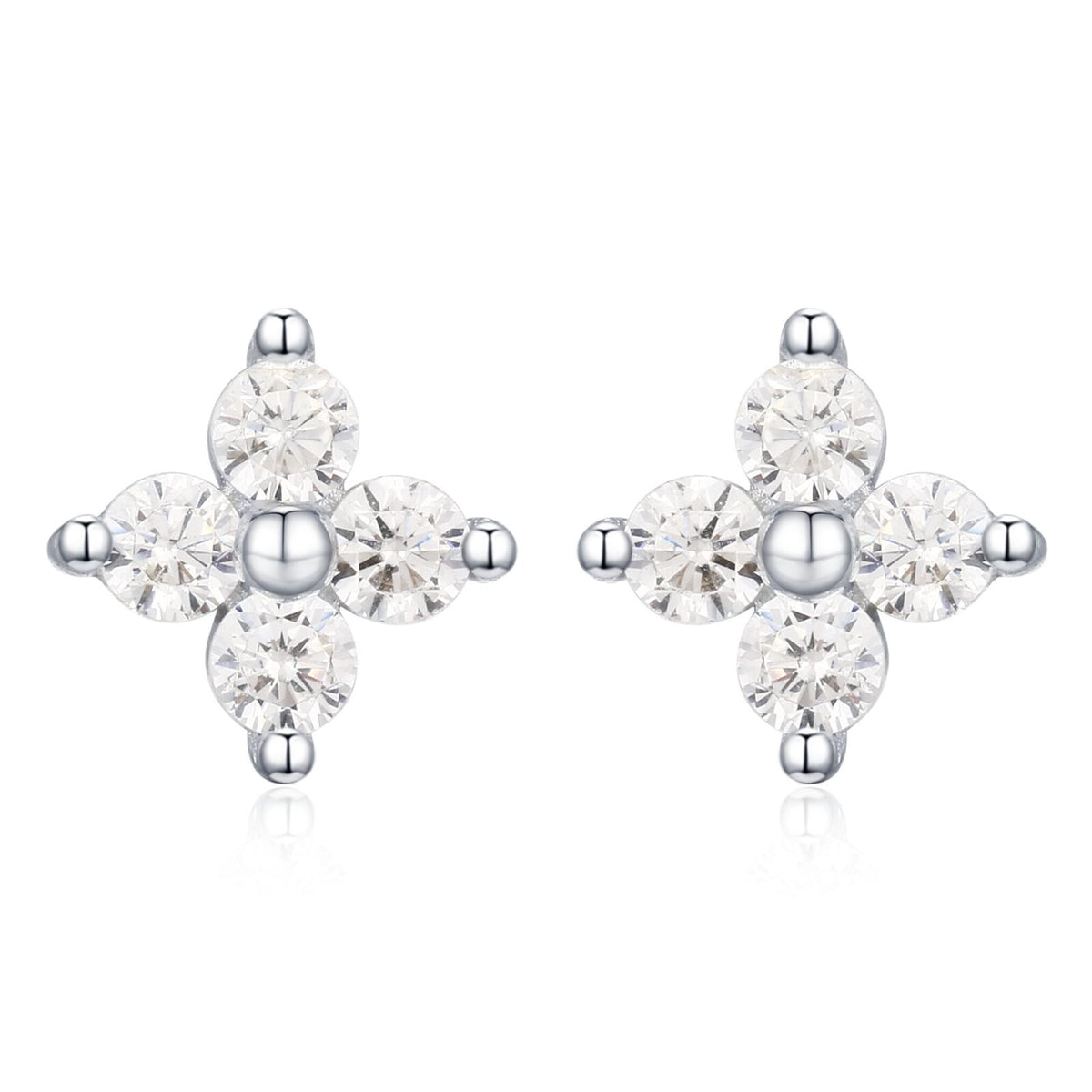 Very Tiny Hydrangea Flower Inspired Stud Earrings in Sterling Silver with Sparkly CZ Crystals, Simple and Minimalist