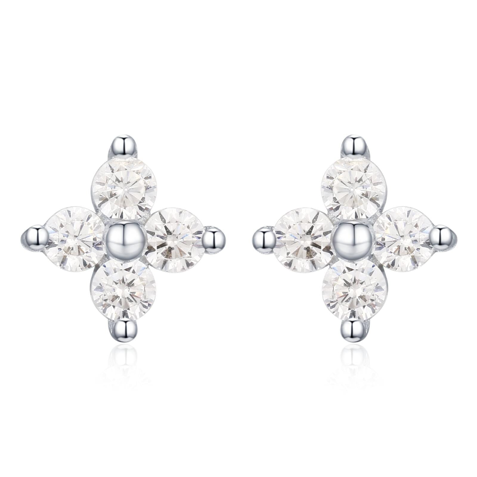 Very Tiny Hydrangea Flower Inspired Stud Earrings in Sterling Silver with Sparkly CZ Crystals, Simple and Minimalist