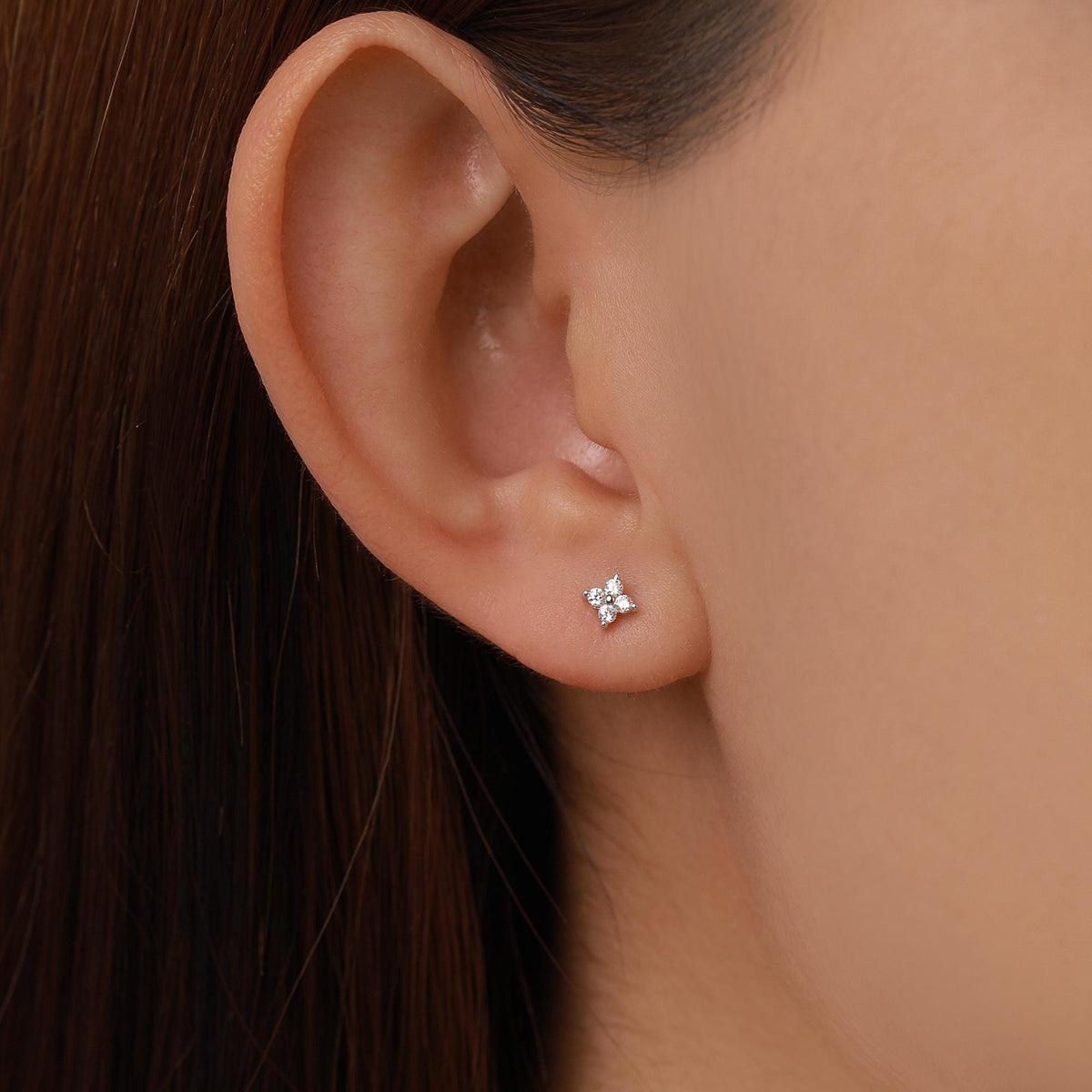 Very Tiny Hydrangea Flower Inspired Stud Earrings in Sterling Silver with Sparkly CZ Crystals, Simple and Minimalist